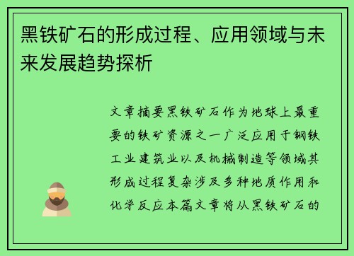 黑铁矿石的形成过程、应用领域与未来发展趋势探析